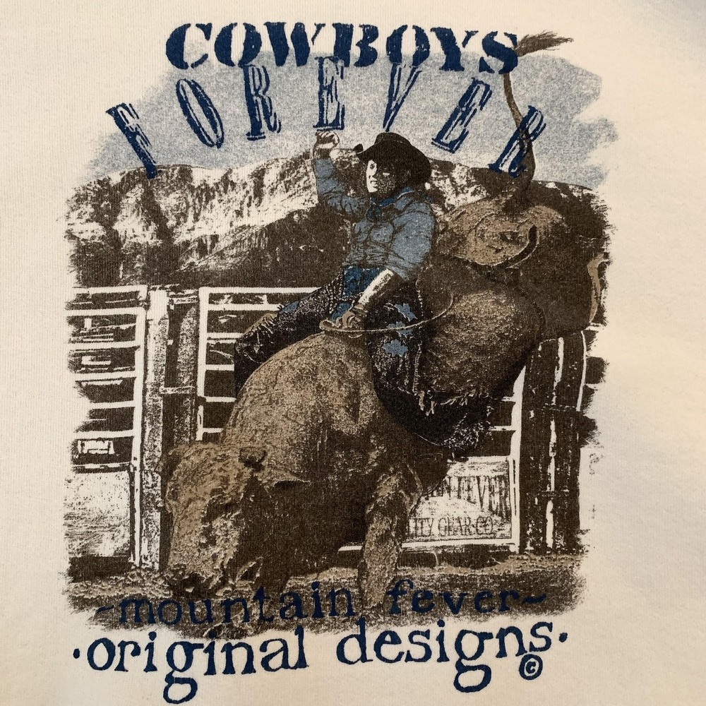 Vintage Santee Sweatshirt Mens 2XL White Cowboys Forever Rodeo Bull Graphic 90s